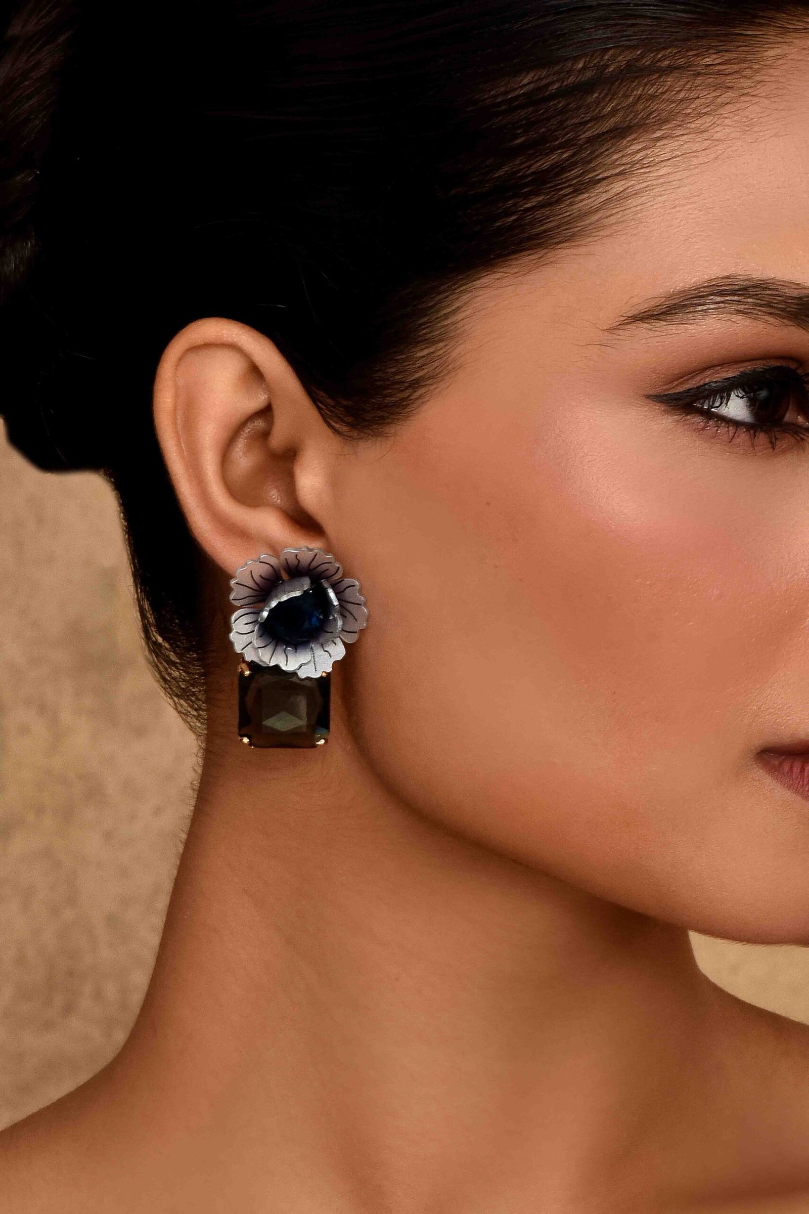 UNIHLC Midnight Floral Gem Earrings - Image 2