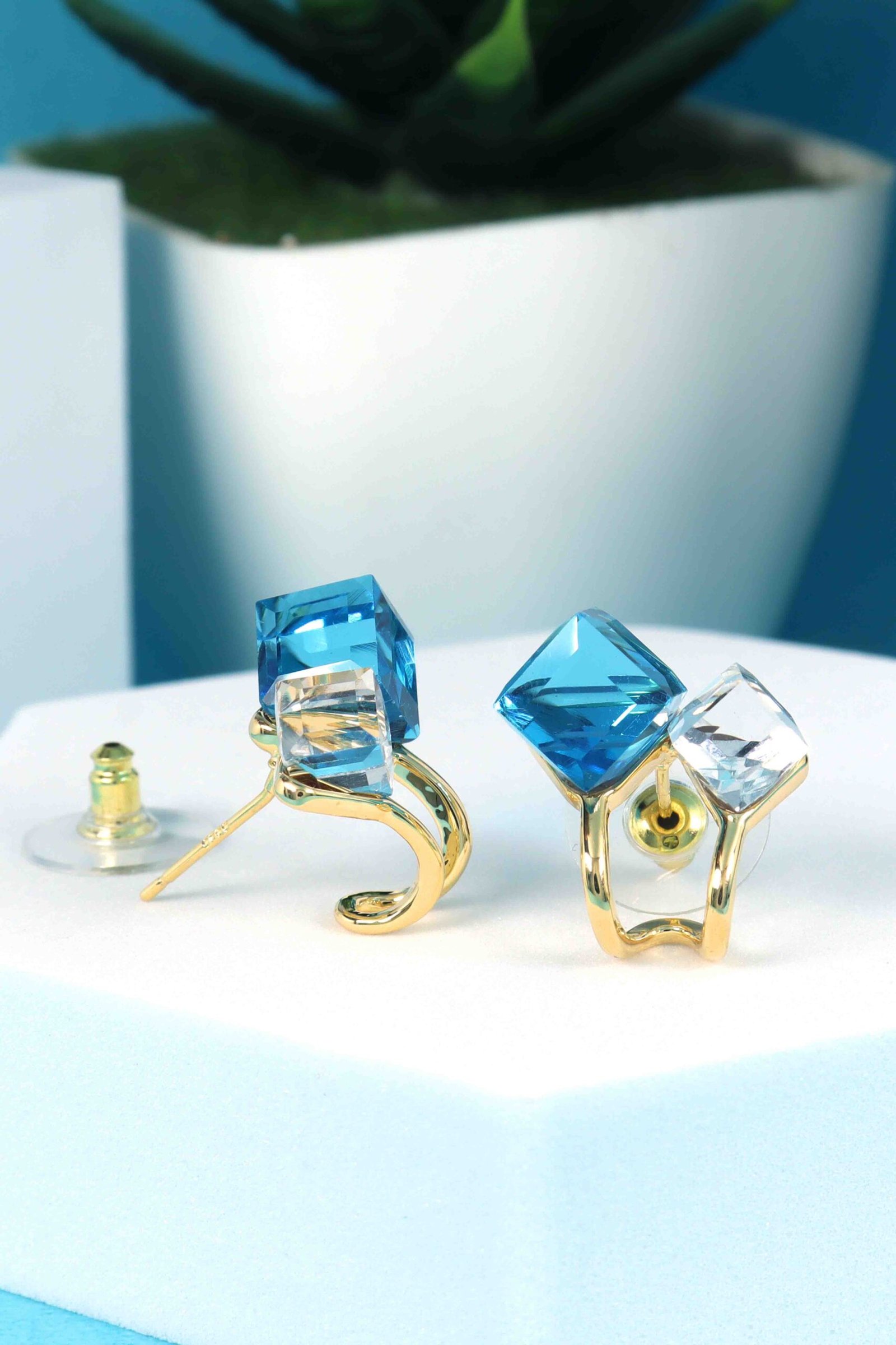 UNIHLC Blue Twin Cube Earrings - Image 4