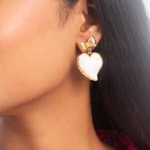 UNIHLC Golden Bow Crystal Heart Earrings