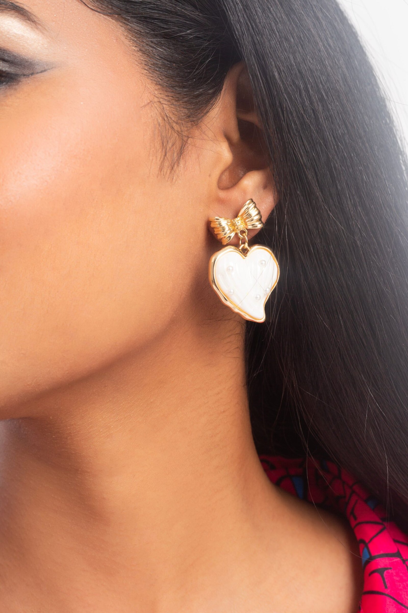 UNIHLC Golden Bow Crystal Heart Earrings